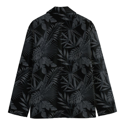 Black Palm Leaf Aloha Pattern Print Men's Cotton Blazer
