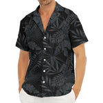 Black Palm Leaf Aloha Pattern Print Men's Deep V-Neck Shirt