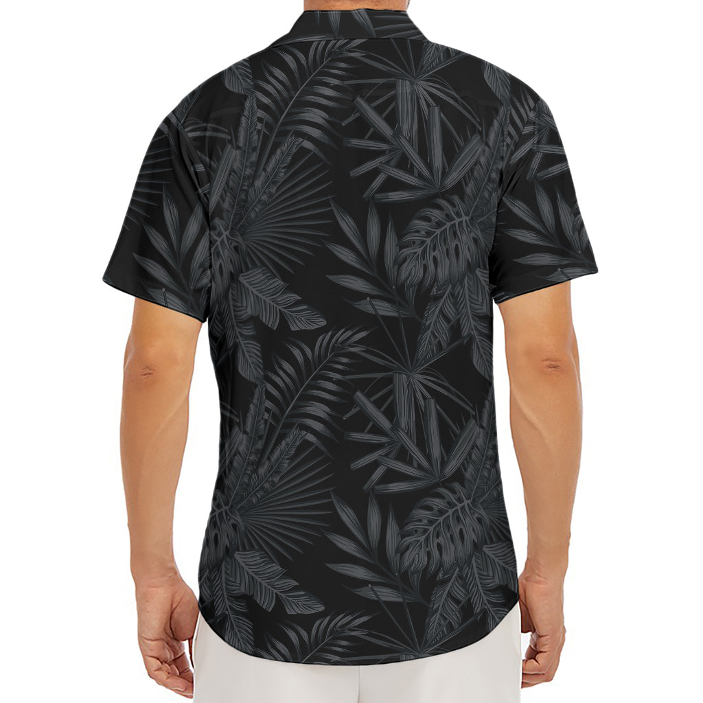 Black Palm Leaf Aloha Pattern Print Men's Deep V-Neck Shirt