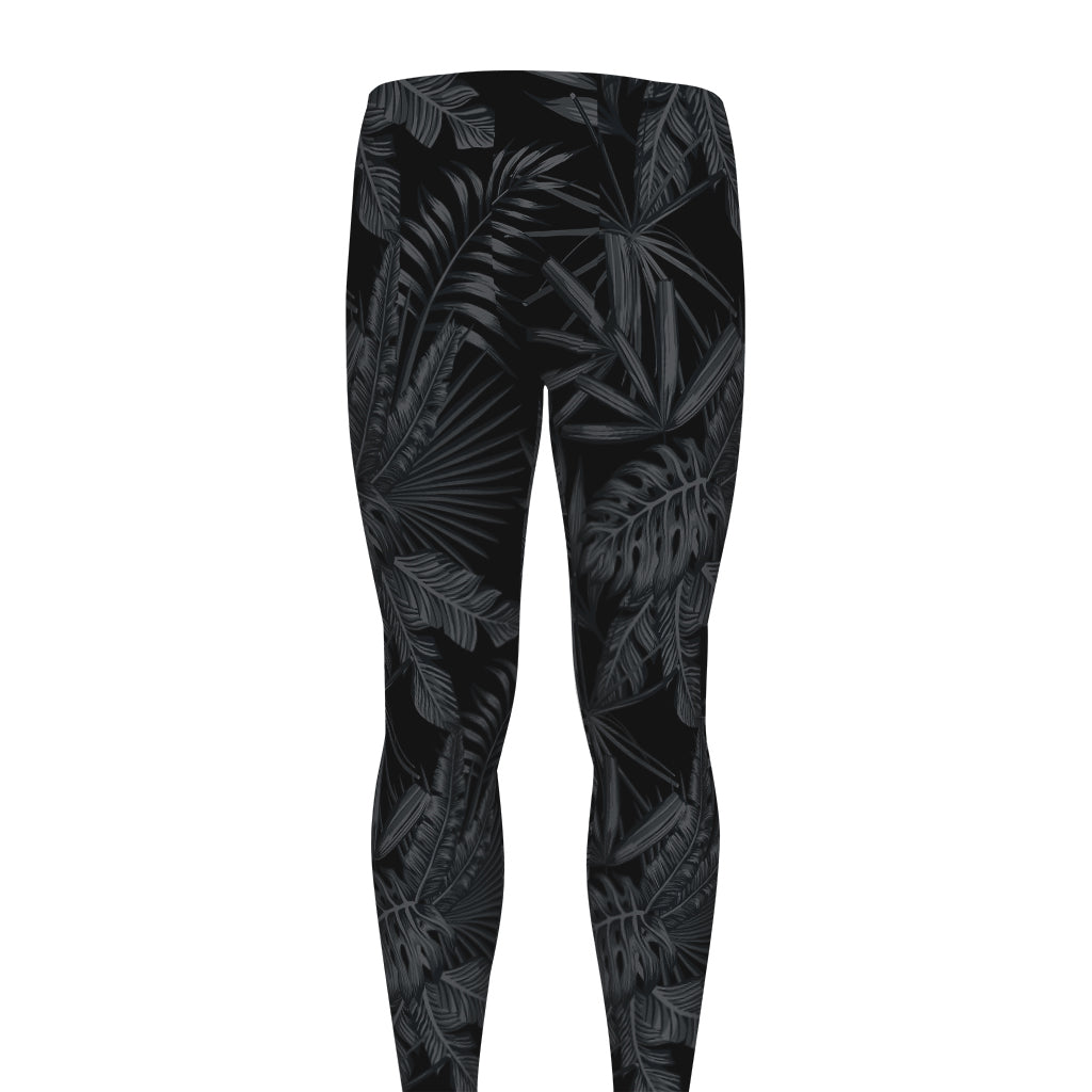 Black Palm Leaf Aloha Pattern Print Men's leggings