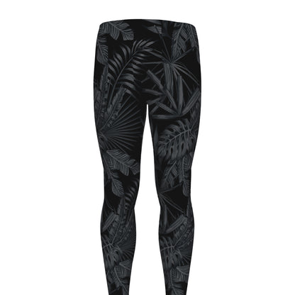 Black Palm Leaf Aloha Pattern Print Men's leggings