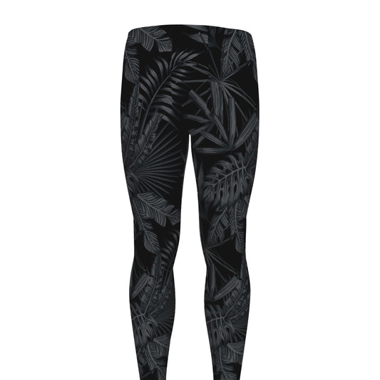 Black Palm Leaf Aloha Pattern Print Men's leggings