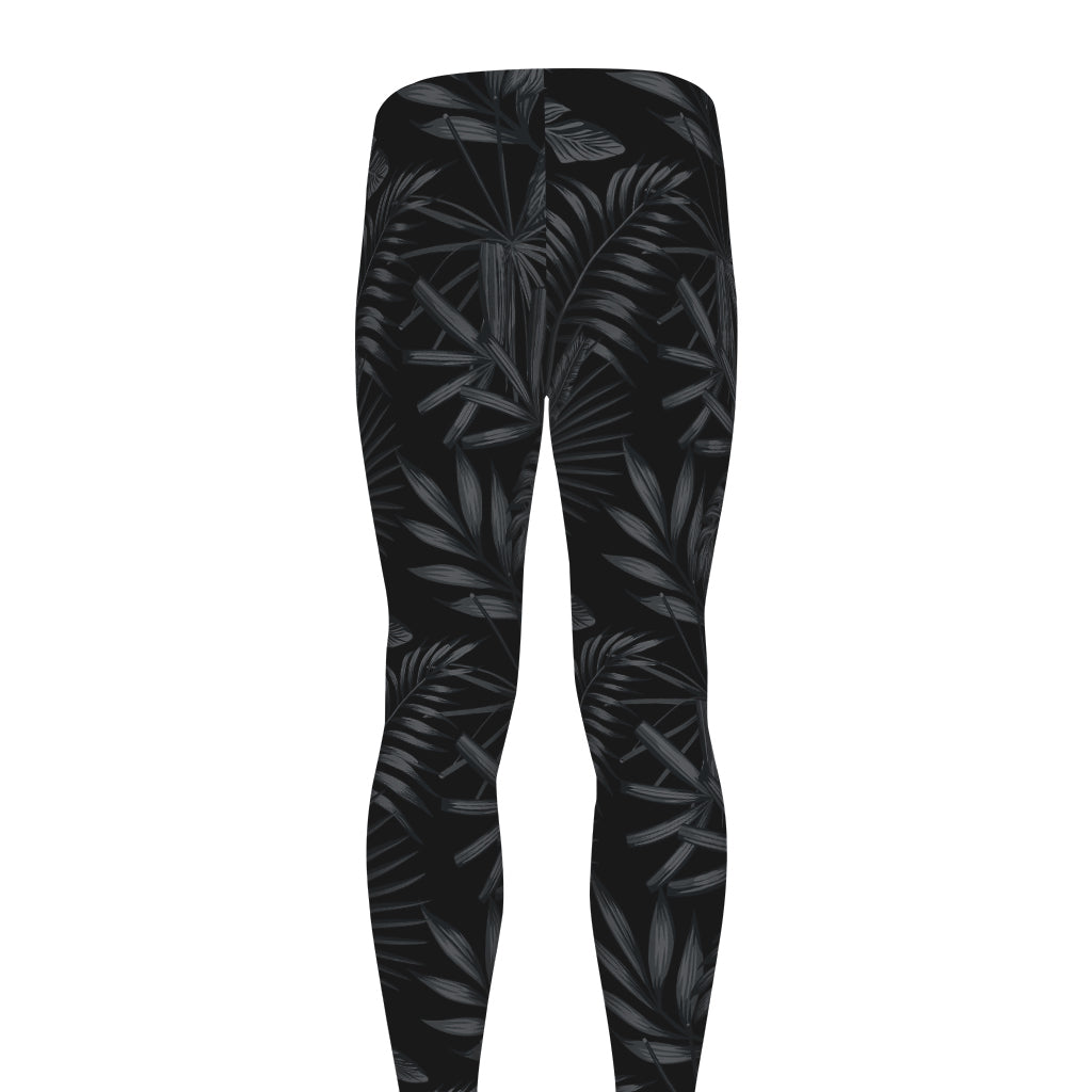 Black Palm Leaf Aloha Pattern Print Men's leggings