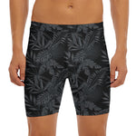 Black Palm Leaf Aloha Pattern Print Men's Long Boxer Briefs