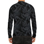 Black Palm Leaf Aloha Pattern Print Men's Long Sleeve Rash Guard