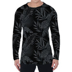 Black Palm Leaf Aloha Pattern Print Men's Long Sleeve T-Shirt