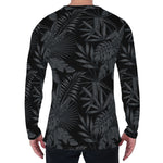 Black Palm Leaf Aloha Pattern Print Men's Long Sleeve T-Shirt