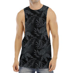 Black Palm Leaf Aloha Pattern Print Men's Muscle Tank Top