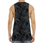 Black Palm Leaf Aloha Pattern Print Men's Muscle Tank Top
