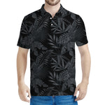 Black Palm Leaf Aloha Pattern Print Men's Polo Shirt