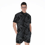 Black Palm Leaf Aloha Pattern Print Men's Rompers