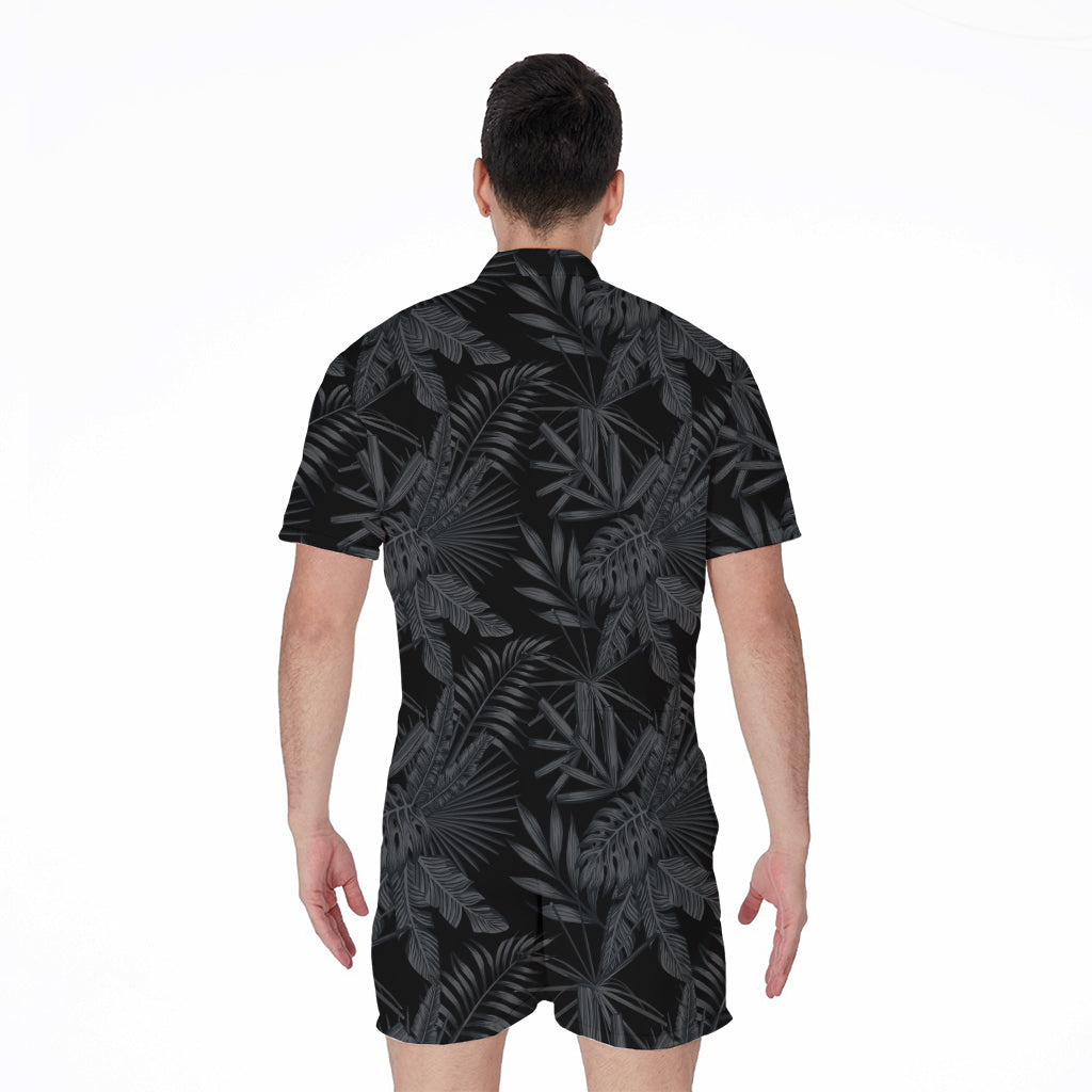 Black Palm Leaf Aloha Pattern Print Men's Rompers