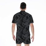 Black Palm Leaf Aloha Pattern Print Men's Rompers
