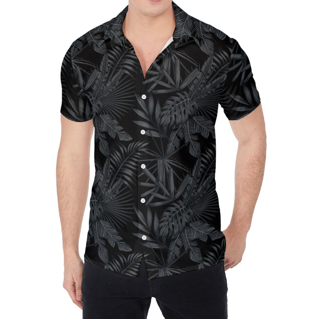 Black Palm Leaf Aloha Pattern Print Men's Shirt