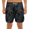 Black Palm Leaf Aloha Pattern Print Men's Split Running Shorts