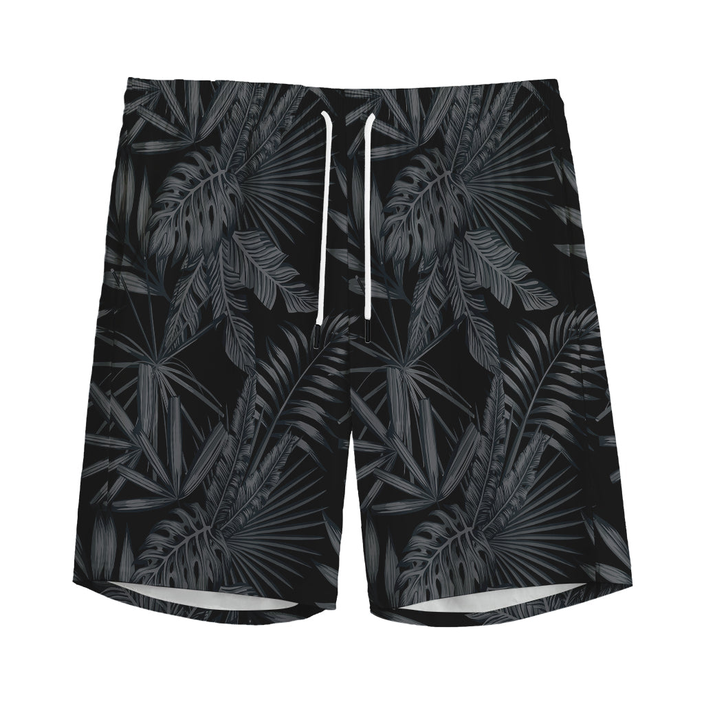 Black Palm Leaf Aloha Pattern Print Men's Sports Shorts