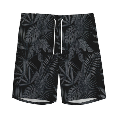 Black Palm Leaf Aloha Pattern Print Men's Sports Shorts