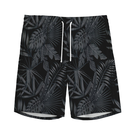 Black Palm Leaf Aloha Pattern Print Men's Sports Shorts