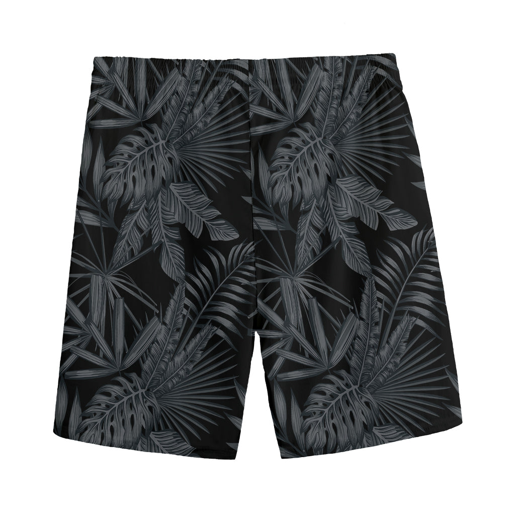Black Palm Leaf Aloha Pattern Print Men's Sports Shorts