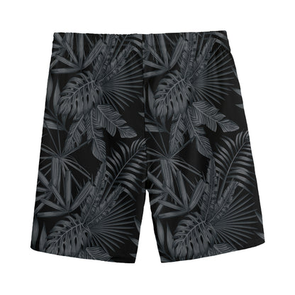Black Palm Leaf Aloha Pattern Print Men's Sports Shorts