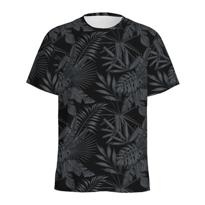 Black Palm Leaf Aloha Pattern Print Men's Sports T-Shirt