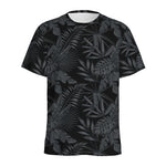 Black Palm Leaf Aloha Pattern Print Men's Sports T-Shirt