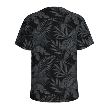 Black Palm Leaf Aloha Pattern Print Men's Sports T-Shirt