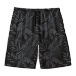 Black Palm Leaf Aloha Pattern Print Men's Swim Trunks