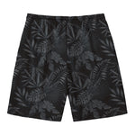 Black Palm Leaf Aloha Pattern Print Men's Swim Trunks