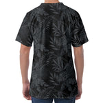 Black Palm Leaf Aloha Pattern Print Men's Velvet T-Shirt