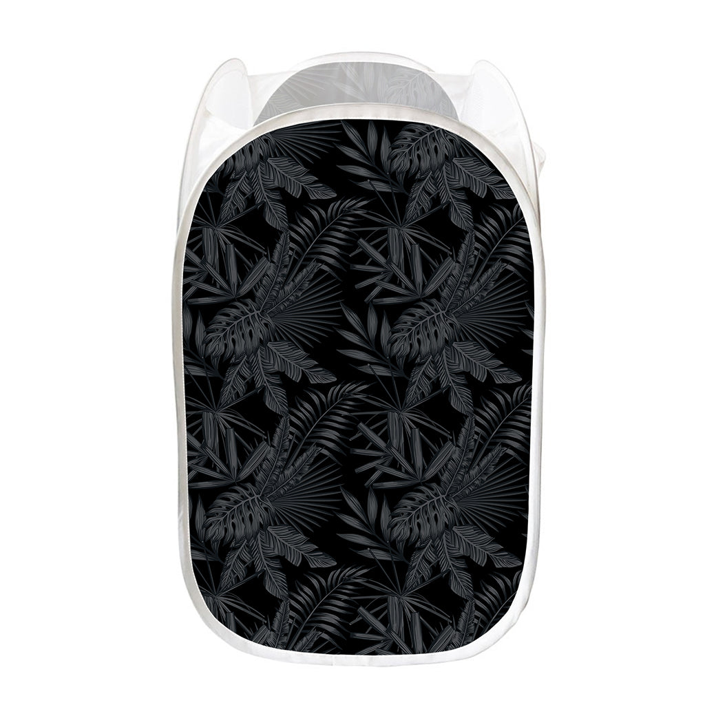 Black Palm Leaf Aloha Pattern Print Mesh Laundry Hamper