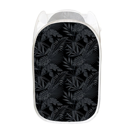 Black Palm Leaf Aloha Pattern Print Mesh Laundry Hamper
