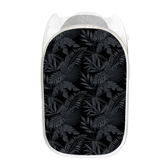 Black Palm Leaf Aloha Pattern Print Mesh Laundry Hamper