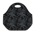 Black Palm Leaf Aloha Pattern Print Neoprene Lunch Bag