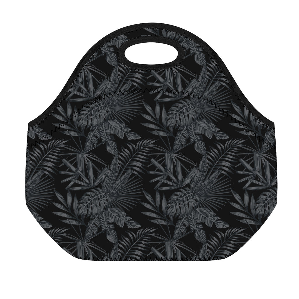 Black Palm Leaf Aloha Pattern Print Neoprene Lunch Bag