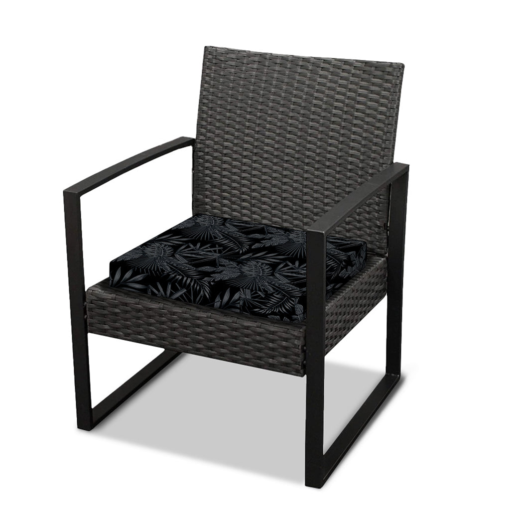 Black Palm Leaf Aloha Pattern Print Outdoor Seat Cushion Cover