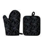 Black Palm Leaf Aloha Pattern Print Oven Mitt And Pot Holder Set