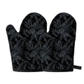 Black Palm Leaf Aloha Pattern Print Oven Mitts