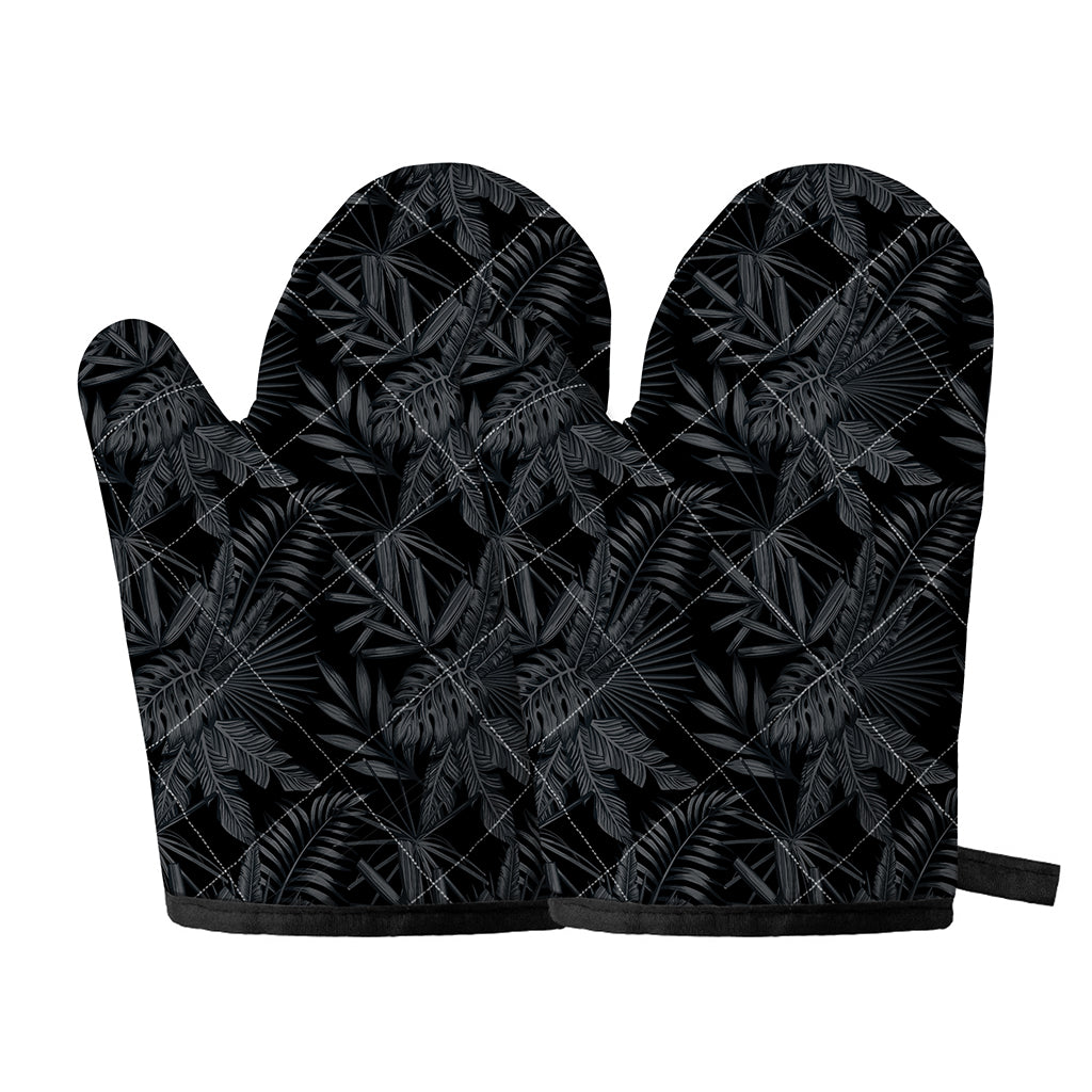 Black Palm Leaf Aloha Pattern Print Oven Mitts