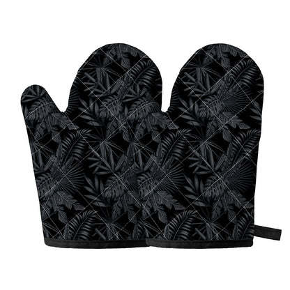 Black Palm Leaf Aloha Pattern Print Oven Mitts