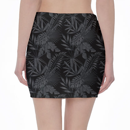 Black Palm Leaf Aloha Pattern Print Pencil Mini Skirt