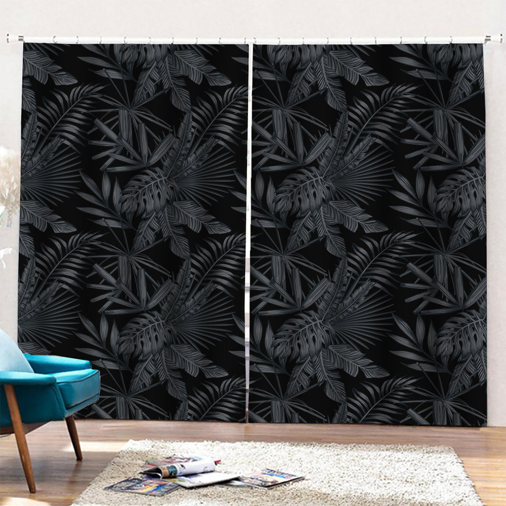 Black Palm Leaf Aloha Pattern Print Pencil Pleat Curtains
