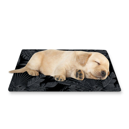 Black Palm Leaf Aloha Pattern Print Pet Cooling Mat Cover