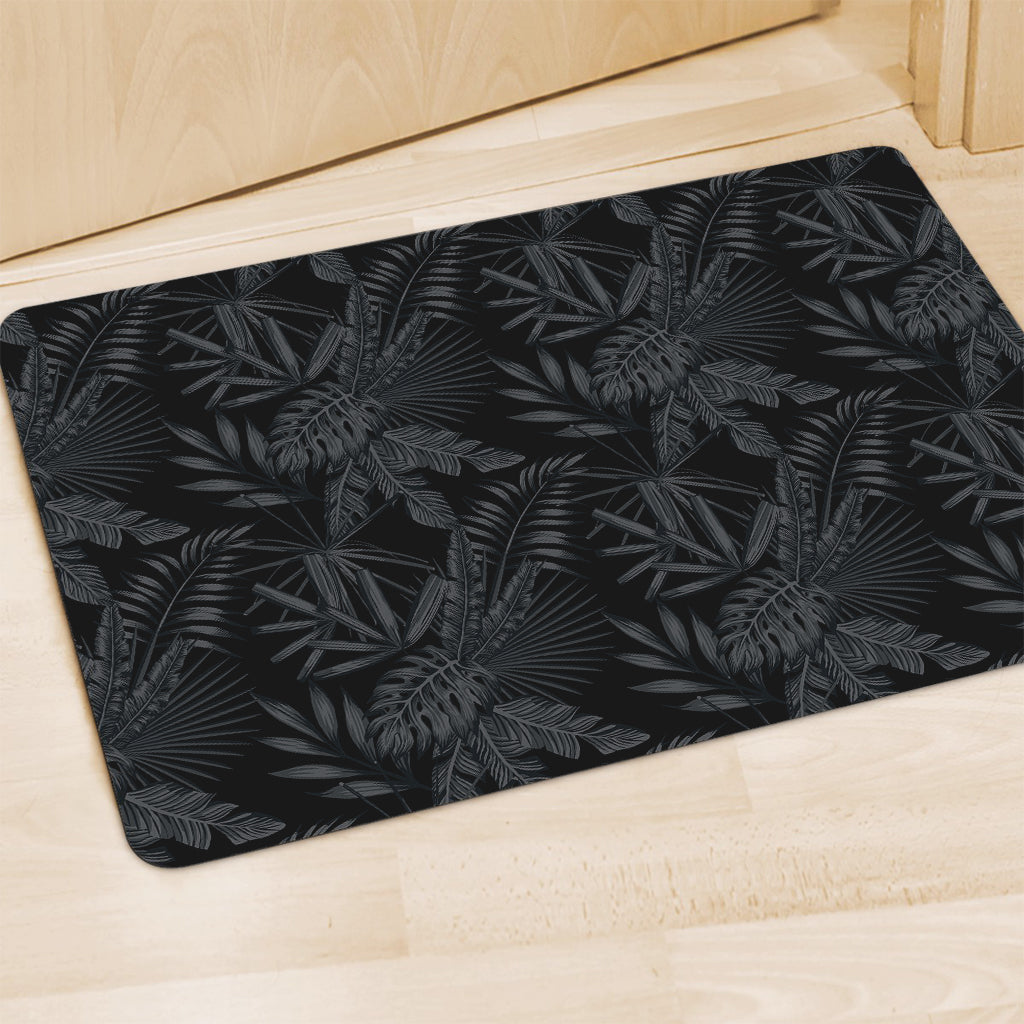 Black Palm Leaf Aloha Pattern Print Polyester Doormat