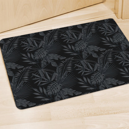 Black Palm Leaf Aloha Pattern Print Polyester Doormat