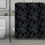 Black Palm Leaf Aloha Pattern Print Polyester Shower Curtain