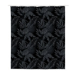 Black Palm Leaf Aloha Pattern Print Polyester Shower Curtain