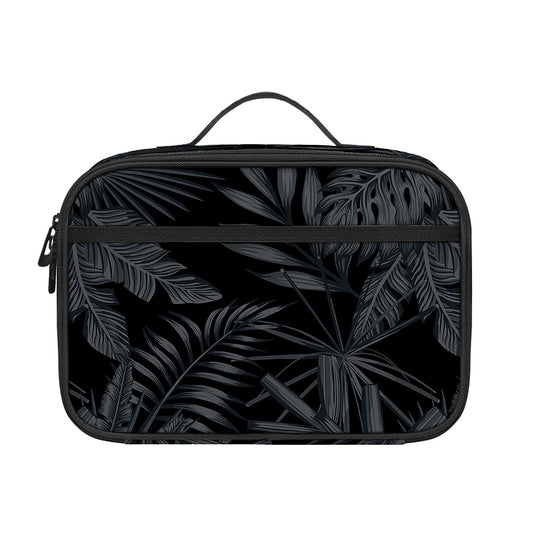 Black Palm Leaf Aloha Pattern Print Portable Lunch Bag