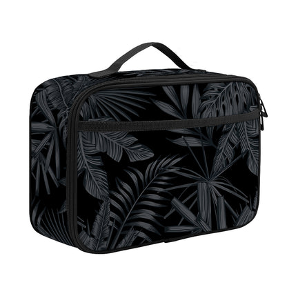 Black Palm Leaf Aloha Pattern Print Portable Lunch Bag