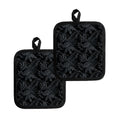 Black Palm Leaf Aloha Pattern Print Pot Holders